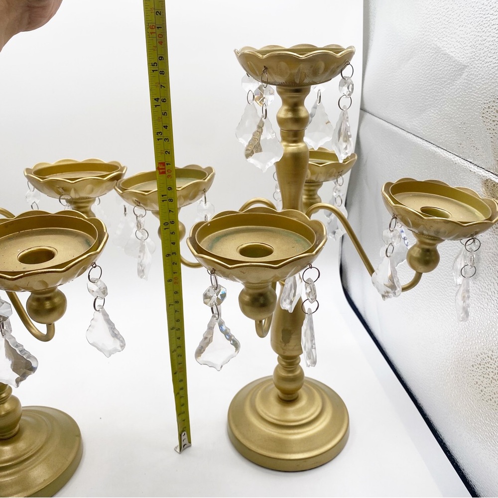 Gold Candelabra Set Candle Stand Crystal Accents Wedding Cute Fancy Elegant - Picture 7 of 10